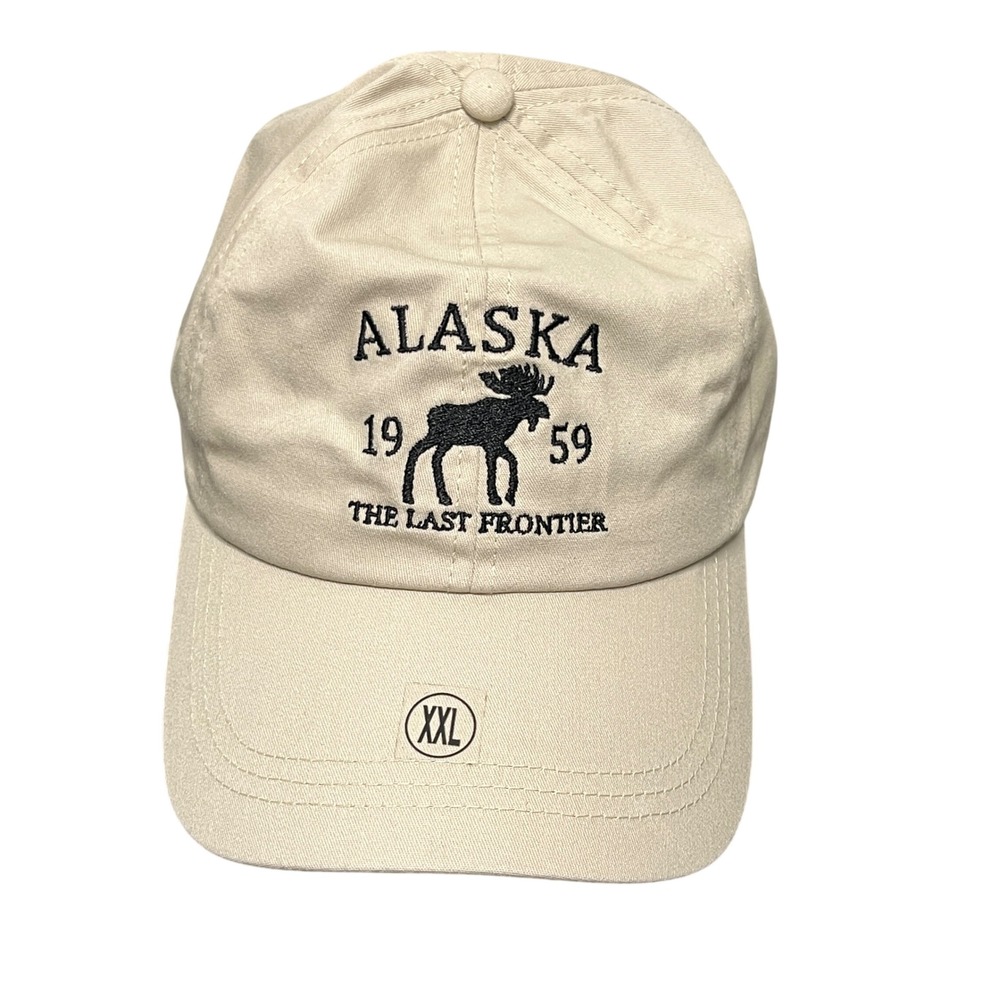 Alaska Outpost Moose The Last Frontier Baseball Cap Tan XXL Adjustable‎ NEW